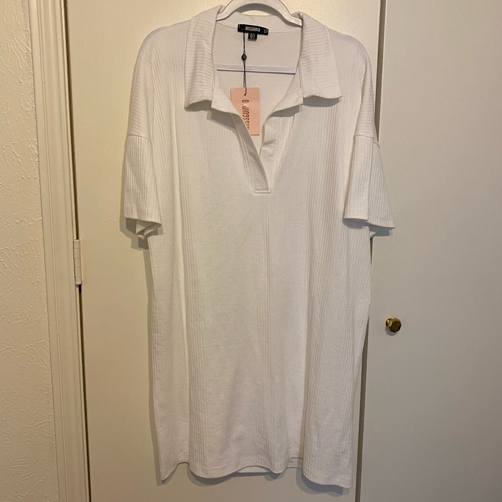 Missguided Oversized Collar Shirt Dress, Ribbed White